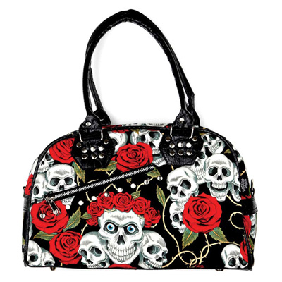 Banned - Skull Roses Handbag - Black/White